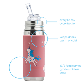 Plastfri drikkeflaske med sugerør for barn - 325ml Rosa Unicorn