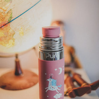 Pura Kiki plastfri drikkeflaske for barn 325 ml med unicorn-hylse i silikon